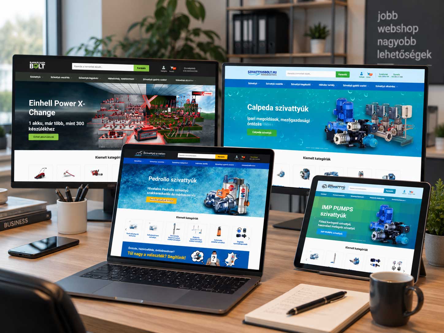 Négy külön webáruház részben közös rendszerének bemutatása