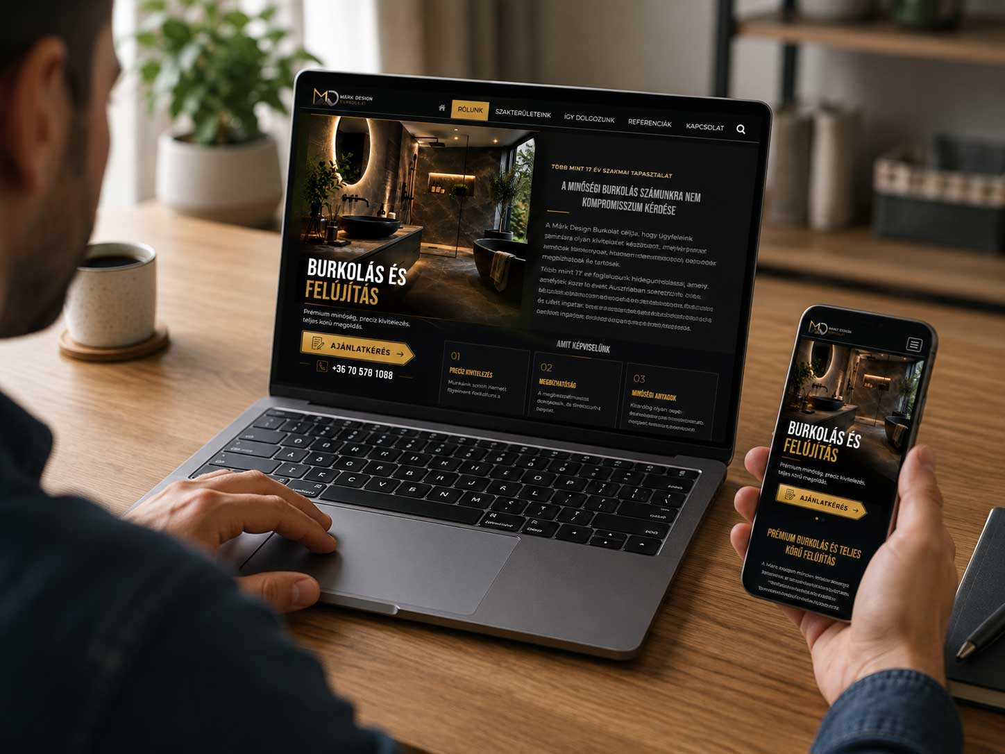 Márk Design Burkolat SPEEDPAGE weboldala laptopon és mobiltelefonon